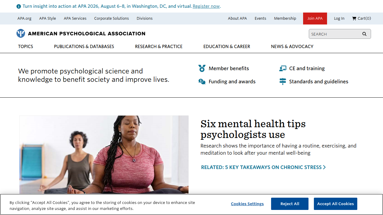 The official website of the American Psychological Association, a key resource for professional standards, accreditation information, and psychological research.