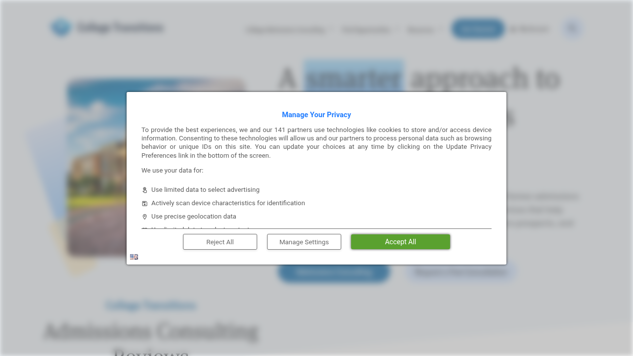 The homepage of College Transitions, a resource for students exploring higher education options, including various degree programs.