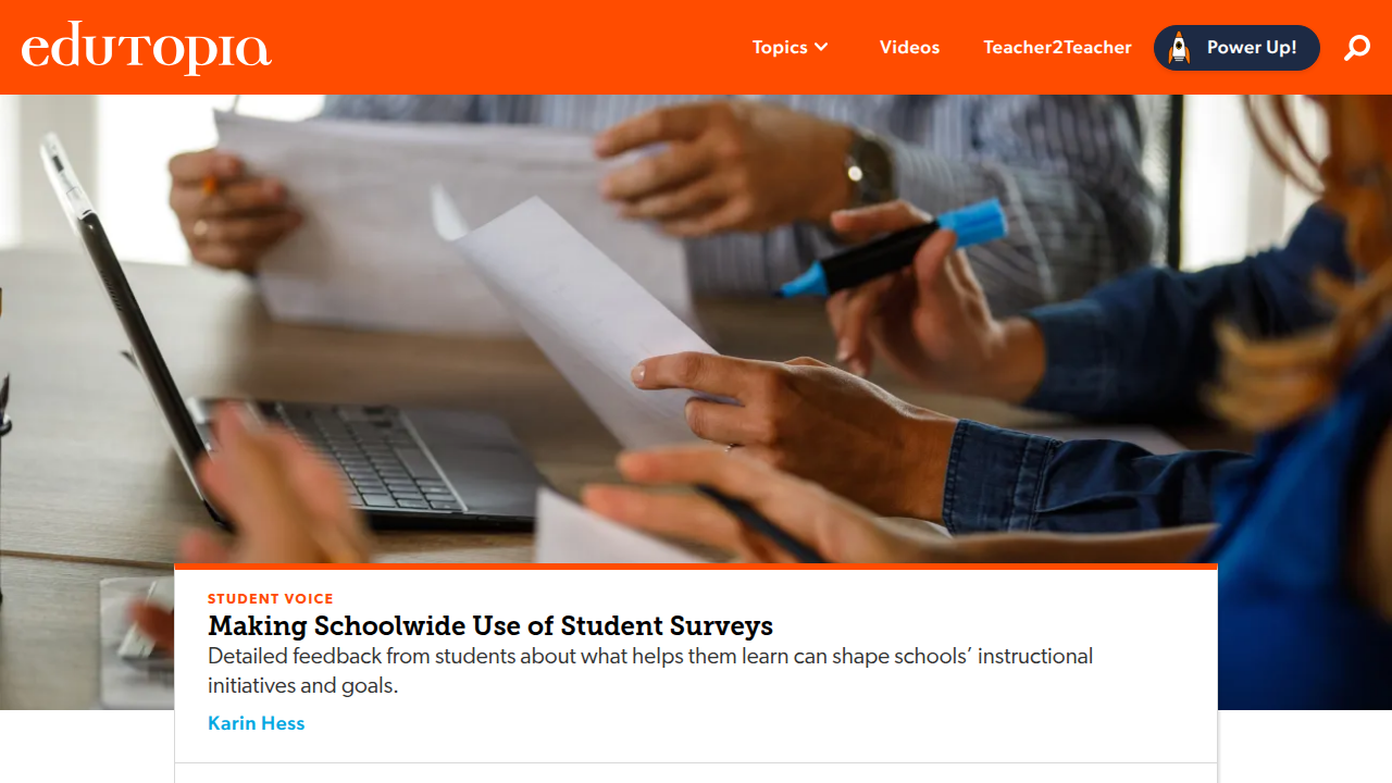 The homepage of Edutopia, a valuable resource offering practical self-regulation strategies and insights for educators to create engaging learning spaces.