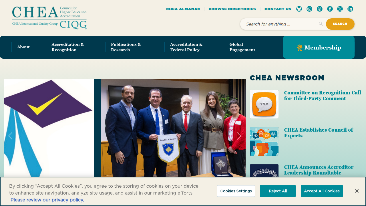 Verify accreditation status of educational institutions using the Council for Higher Education Accreditation (CHEA) database.