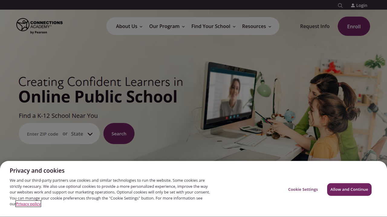 View the Connections Academy homepage to learn about their tuition-free public online school programs for K-12 students.