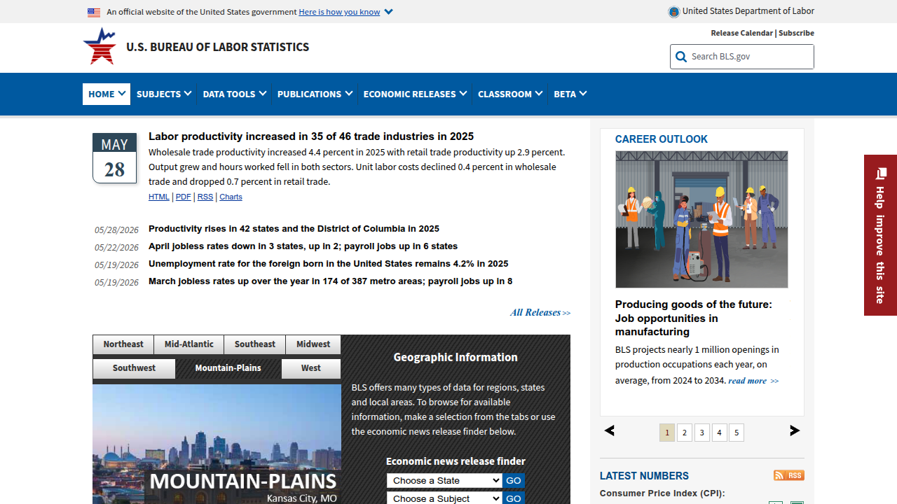The Bureau of Labor Statistics (BLS) is a principal agency of the U.S. Federal Statistical System, providing data on employment.