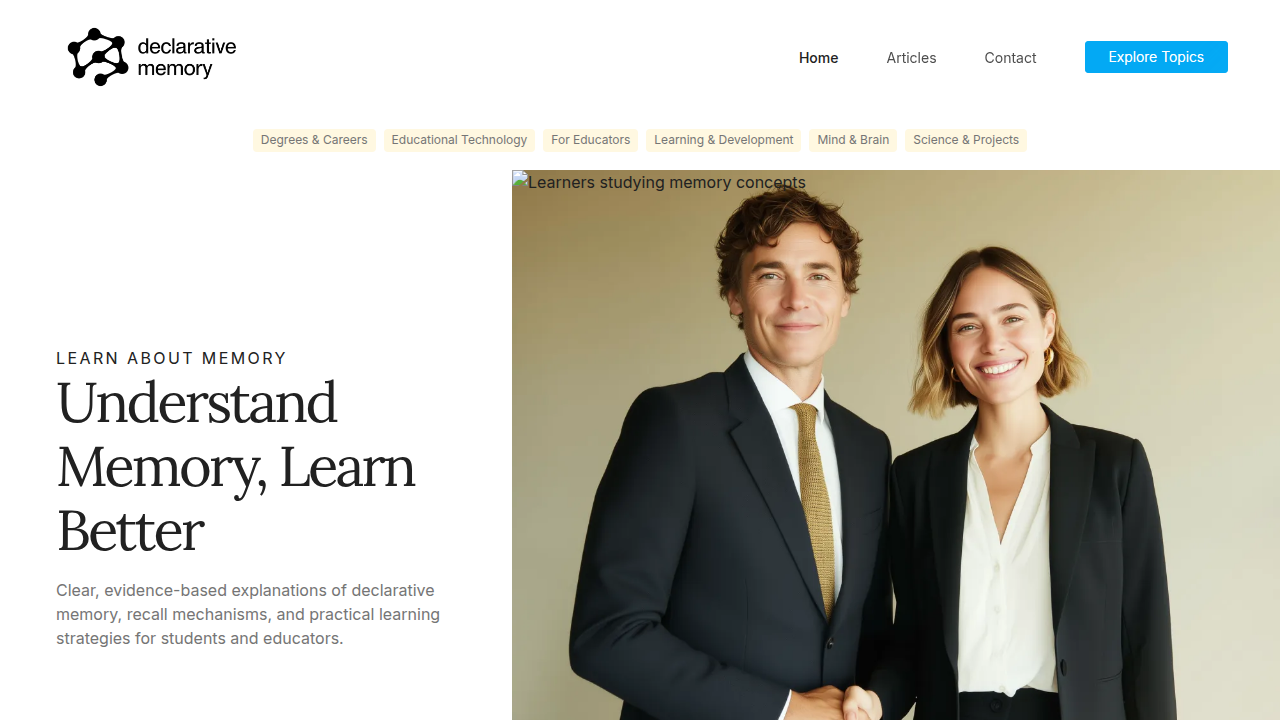 The Declarative Memory website, a resource for understanding memory science and its application in learning and design.