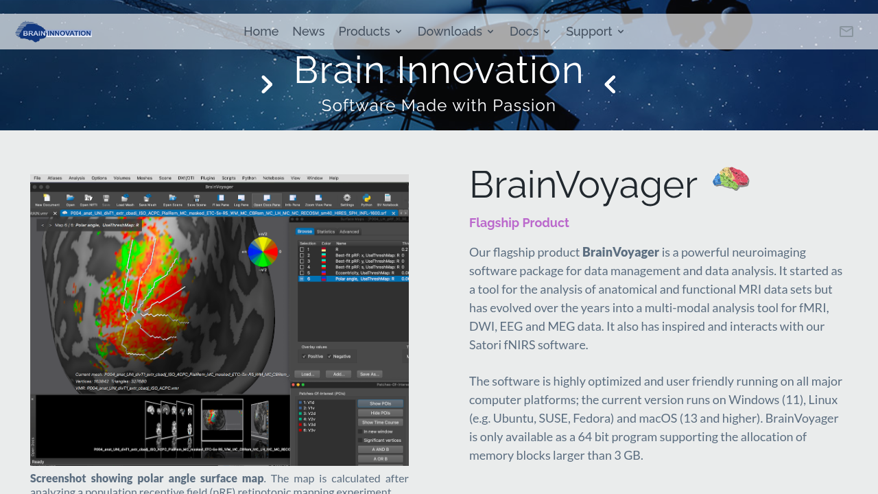 A screenshot of the BrainVoyager product page, highlighting its availability as a comprehensive software package.