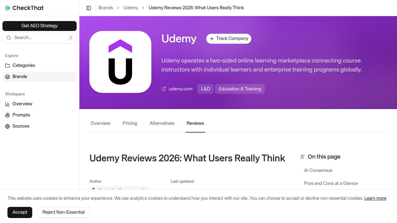 A snapshot of user reviews for Udemy courses on CheckThat.ai, highlighting various user experiences.