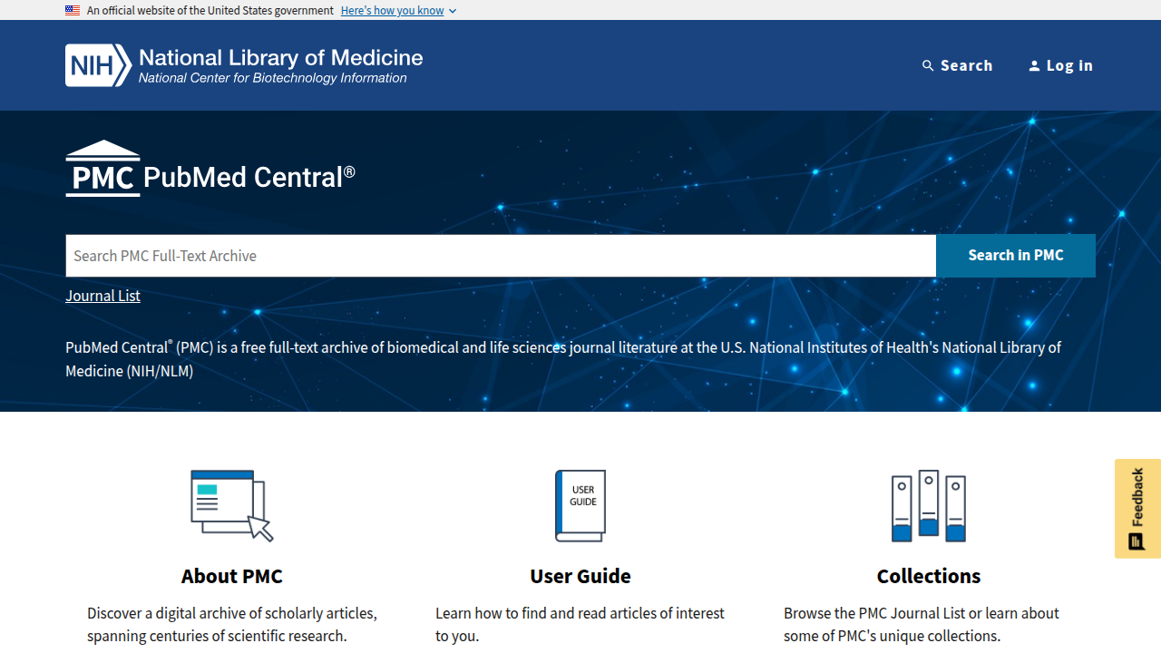 The homepage of PubMed Central (PMC), a free full-text archive of biomedical and life sciences journal literature.