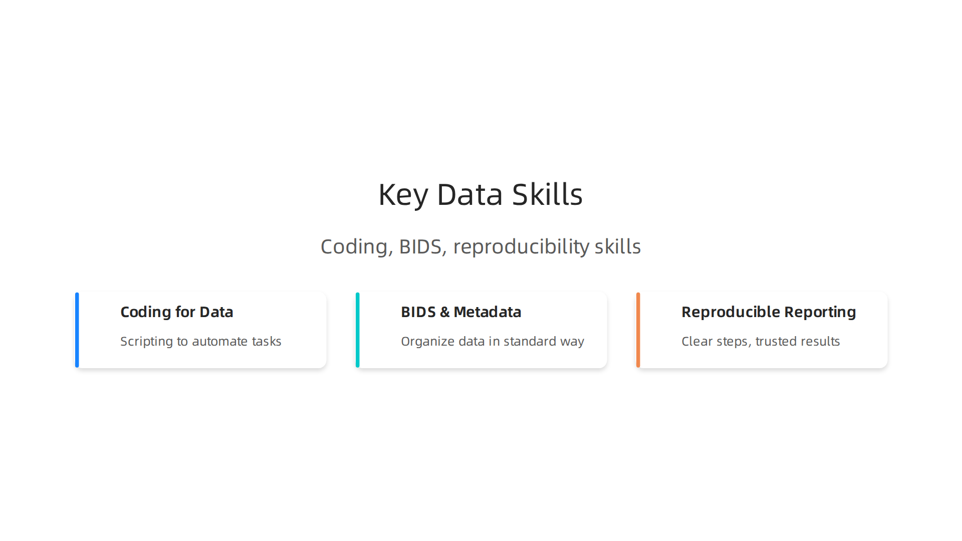 An infographic highlighting crucial data skills developed through BrainVoyager education, including coding, BIDS, and reproducible reporting.