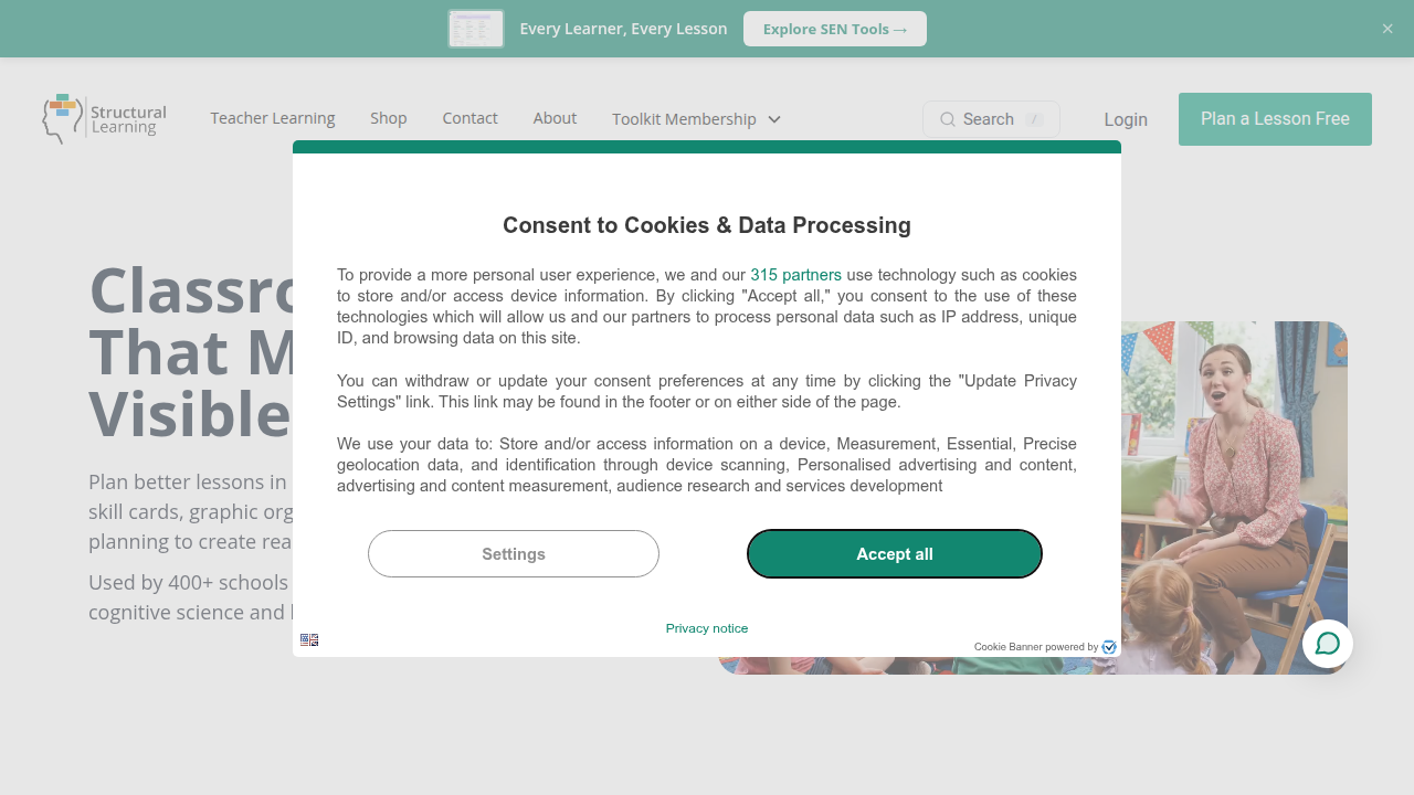 Screenshot of Structural Learning homepage, a resource for evidence-based learning.