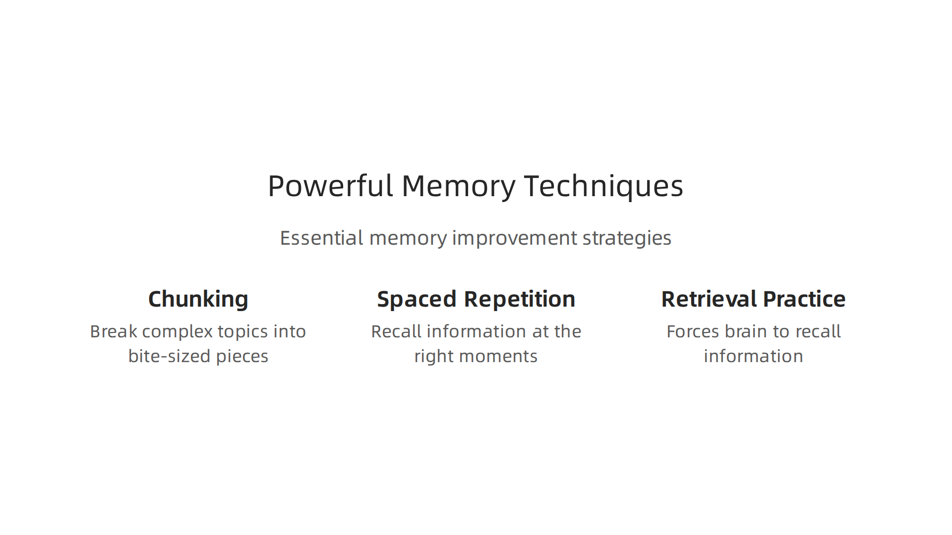 Essential techniques taught in 'Learning How to Learn' for enhancing memory and understanding.