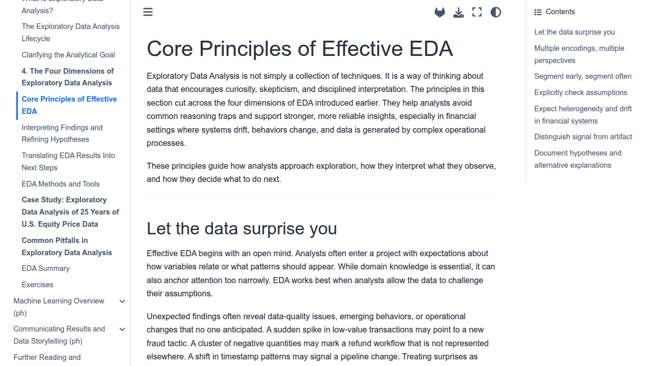 A screenshot of Duke University's page on core principles of effective Exploratory Data Analysis.