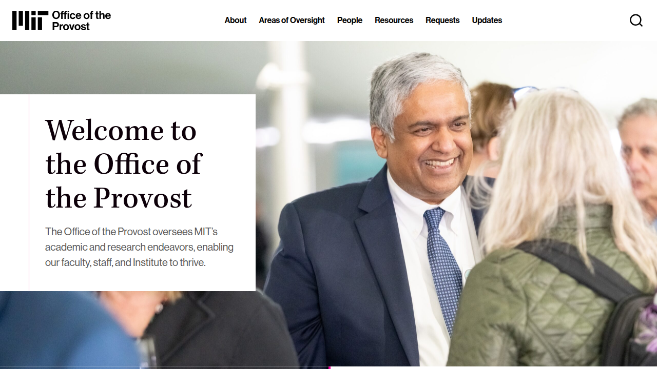 The official website of the MIT Provost Office, detailing its mission and responsibilities in academic and research excellence.