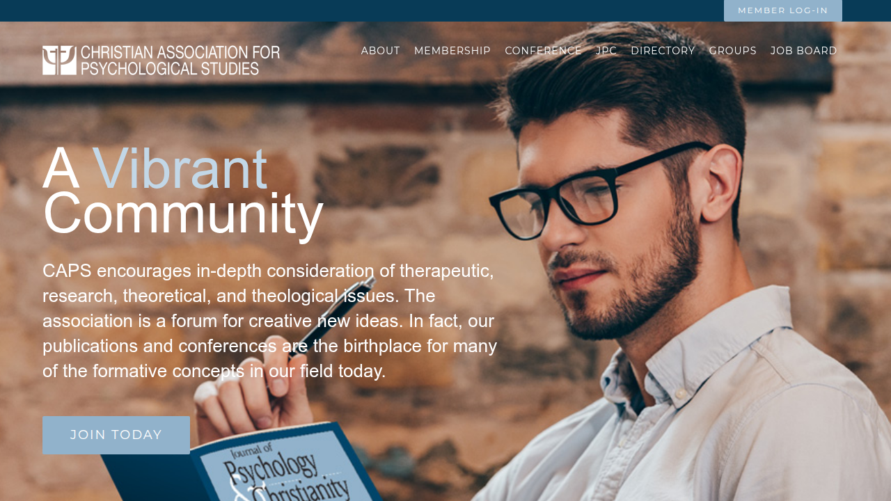 The homepage of the Christian Association for Psychological Studies (CAPS), a professional organization.