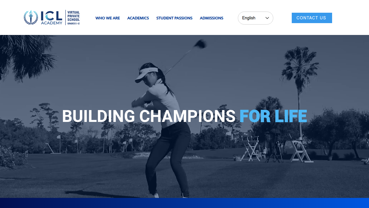 ICL Academy's website, illustrating an online high school that discusses transfer credit policies, a key practical consideration for students.