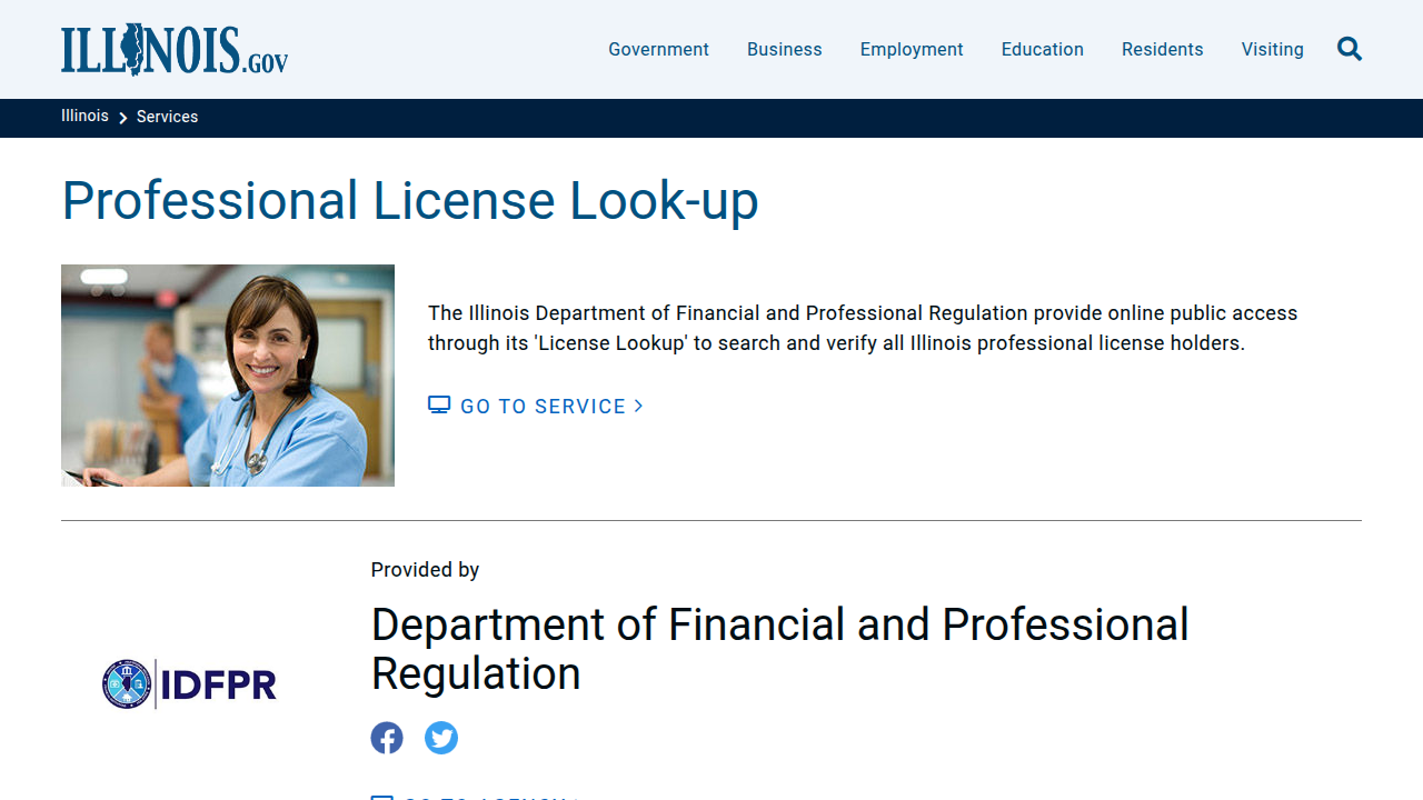 Verify therapist credentials using the Illinois Department of Financial and Professional Regulation's online lookup service.