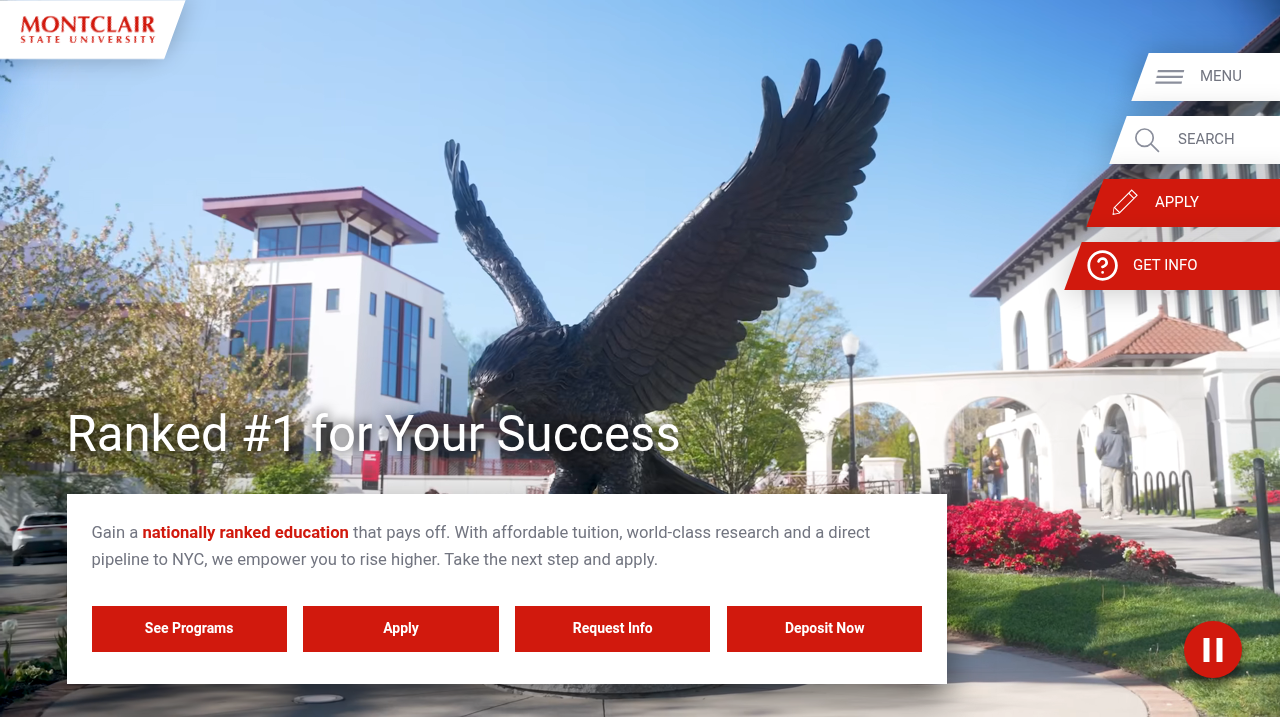 Homepage of Montclair State University, an example of an institutional resource.