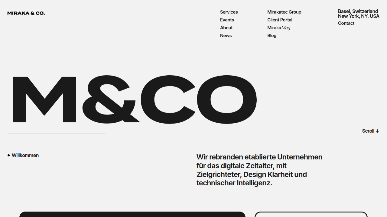 The Miraka.ch website, featuring insights into AI's influence and concepts like 'Synthetic Drift.'